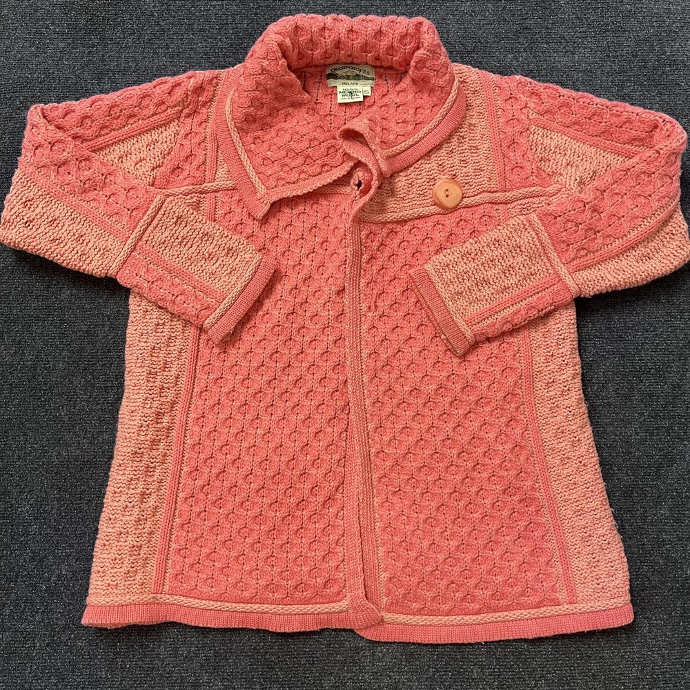 Aran Crafts Sweater Womens Small Pink Merino Wool Zip Cardigan Made in Ireland